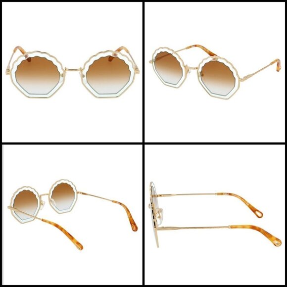 💕CHLOE💕 Tally Scalloped Sunglasses CE147S 834 Gold Brown Lenses New In Box - Picture 4 of 16